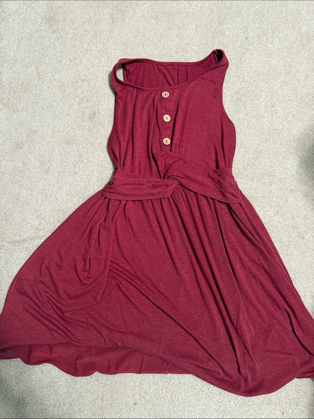 Sleeveless Knit Button-Front Dress in Burgundy